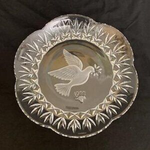 Vtg Gorham Clear Crystal Plate Peace Dove Bird‎ Christmas 1988 Holiday